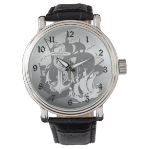 Pirate Ship & Anchor White Silhouette Watch 2 Horloge