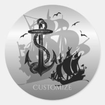 Pirate Ship & Anchor Zwart Silhouet Stickers