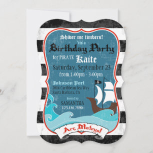 Pirate Ship and Ocean Birthday Invitation Kaart