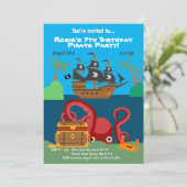 Pirate ship and zee monster Birthday Party Kaart (Staand voorkant)