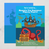 Pirate ship and zee monster Birthday Party Kaart (Voorkant / Achterkant)