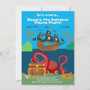 Pirate ship and zee monster Birthday Party Kaart