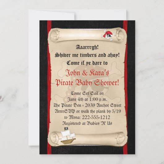 Pirate Ship Baby Shower Invitations - Red Skull Kaart (Voorkant)