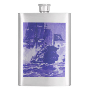 PIRATE SHIP BATTLE IN blauw Heupfles