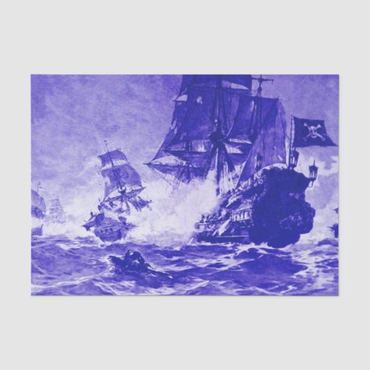 PIRATE SHIP BATTLE IN blauw Tissuepapier (Voorkant)