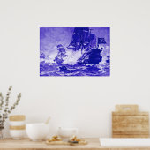 PIRATE SHIP BATTLE IN BLUE POSTER (Keuken)