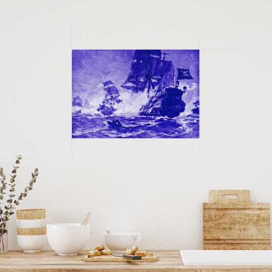 PIRATE SHIP BATTLE IN BLUE POSTER (Keuken)