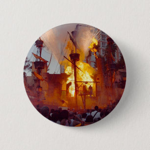 Pirate Ship Battle op Treasure Island in Vegas Ronde Button 5,7 Cm