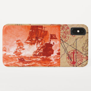 PIRATE SHIP BATTLE PIRATES TREASING MAPS Red iPhone XS Max Hoesje