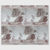 PIRATE SHIP BATTLE Zwart Wit Grijs Hues Cadeaupapier (Vlak)