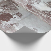 PIRATE SHIP BATTLE Zwart Wit Grijs Hues Cadeaupapier (Hoek)