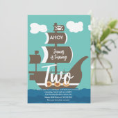 Pirate Ship Birthday Ahoy Party Elke Blauwgroen le Kaart (Staand voorkant)