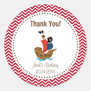 Pirate Ship Birthday Dank je wel Sticker Red