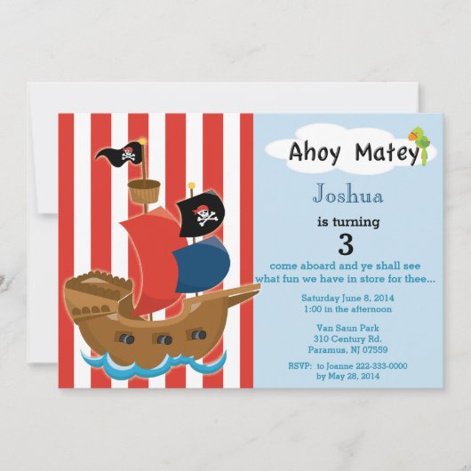 Pirate Ship Birthday Invitation Kaart (Voorkant)