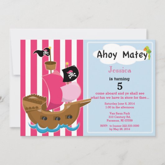 Pirate Ship Birthday Invitation Kaart (Voorkant)