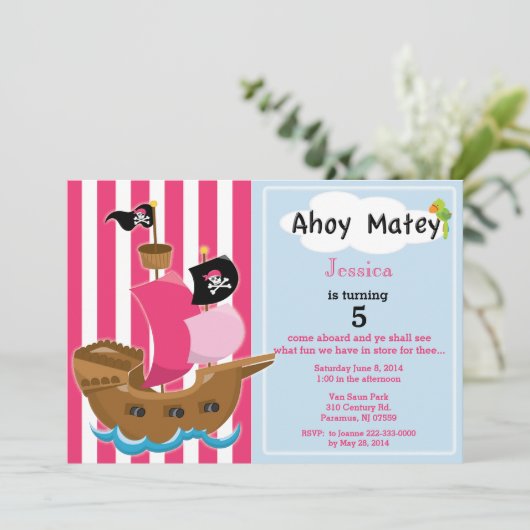 Pirate Ship Birthday Invitation Kaart (Staand voorkant)
