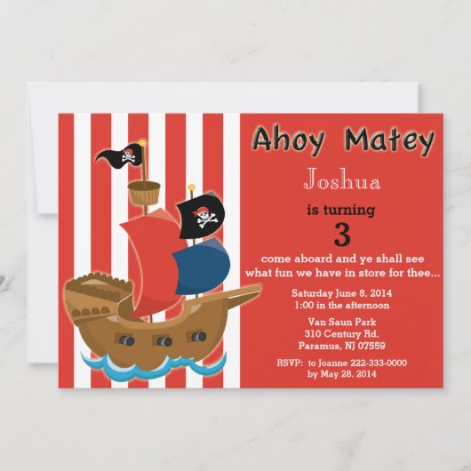 Pirate Ship Birthday Invitation Kaart (Voorkant)