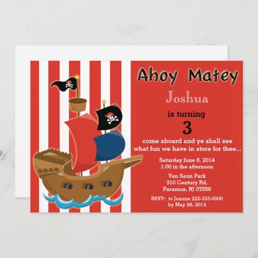 Pirate Ship Birthday Invitation Kaart (Voorkant / Achterkant)