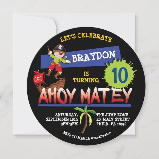 Pirate Ship Birthday Party Invitation Kaart (Voorkant)