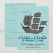 Pirate Ship Birthday Party Invite Kaart (Voorkant / Achterkant)