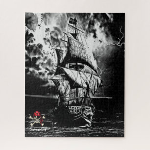 Pirate Ship Black en White Jigzaag Puzzle Legpuzzel