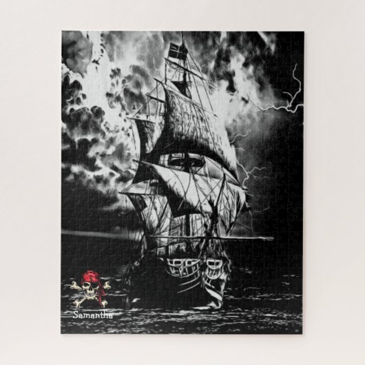 Pirate Ship Black en White Jigzaag Puzzle Legpuzzel (Verticaal)