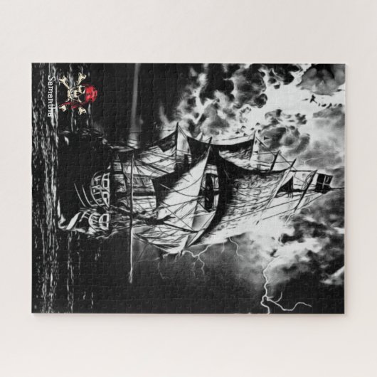 Pirate Ship Black en White Jigzaag Puzzle Legpuzzel (Horizontaal)