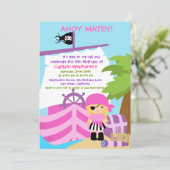 Pirate Ship Blonde Girl Birthday Kaart (Staand voorkant)