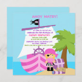 Pirate Ship Blonde Girl Birthday Kaart (Voorkant / Achterkant)