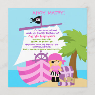 Pirate Ship Blonde Girl Birthday Kaart