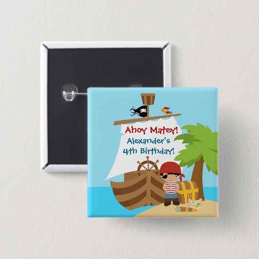 Pirate Ship Boy Verjaardagsfeestje Button (Voorkant /achterkant)