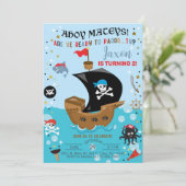 Pirate ship boy verjaardagsuitnodiging. kaart (Staand voorkant)