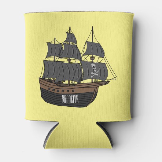 Pirate ship cartoon illustratie blikjeskoeler (Voorkant)