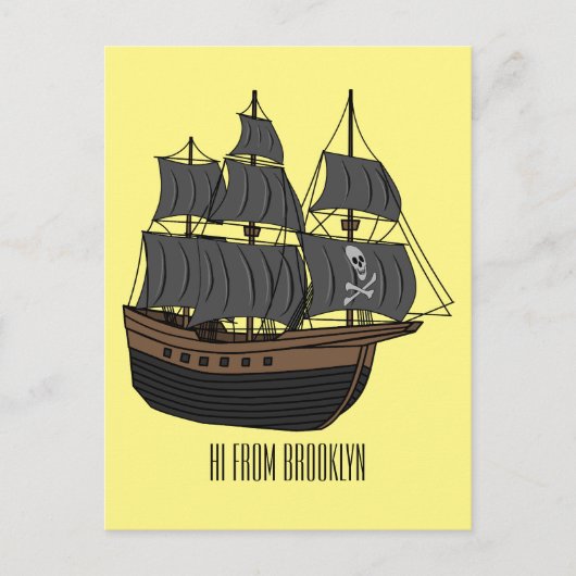 Pirate ship cartoon illustratie briefkaart (Voorkant)