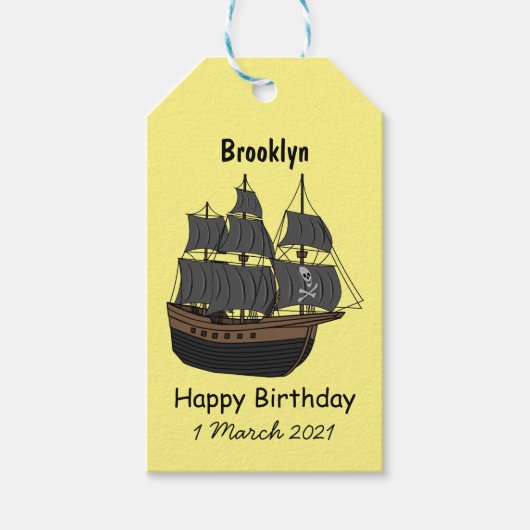 Pirate ship cartoon illustratie cadeaulabel (Voorkant)
