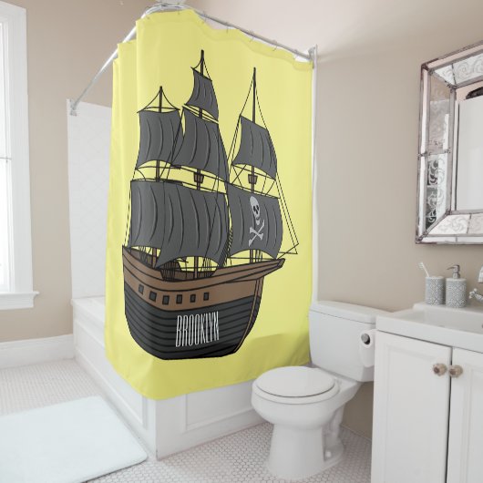 Pirate ship cartoon illustratie douchegordijn (In situ)