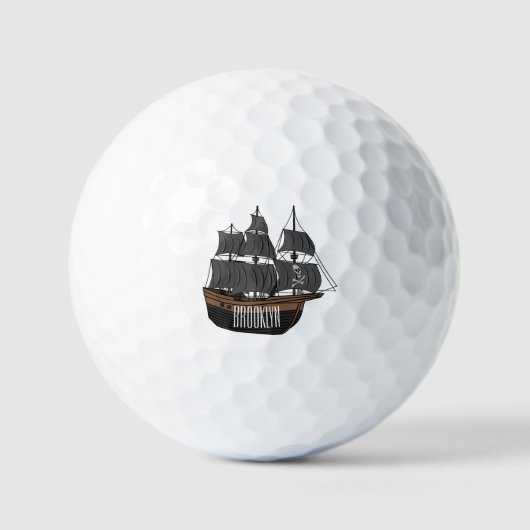 Pirate ship cartoon illustratie golfballen (Voorkant)
