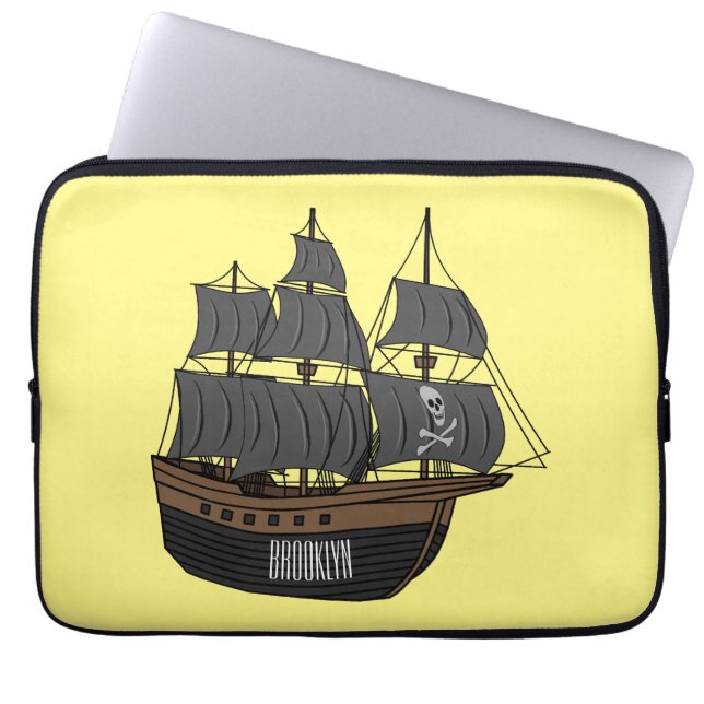 Pirate ship cartoon illustratie laptop sleeve (Voorkant)