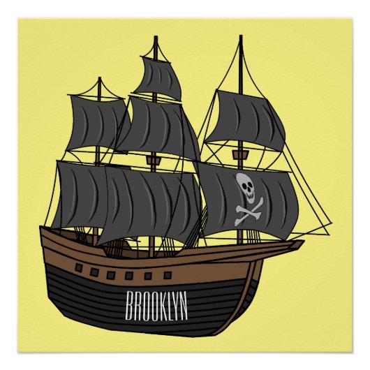 Pirate ship cartoon illustratie perfect poster (Voorkant)