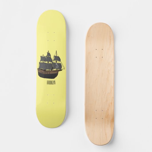 Pirate ship cartoon illustratie persoonlijk skateboard (Voorkant)