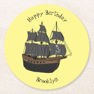Pirate ship cartoon illustratie ronde kartonnen onderzetter
