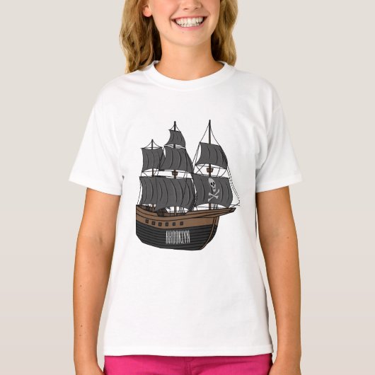 Pirate ship cartoon illustratie t-shirt (Voorkant)