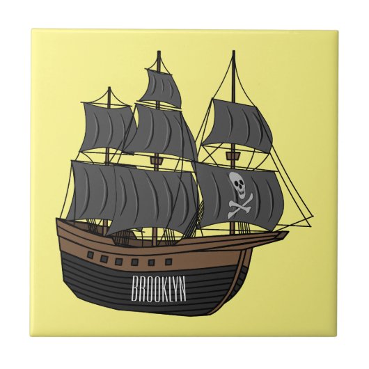 Pirate ship cartoon illustratie tegeltje (Voorkant)