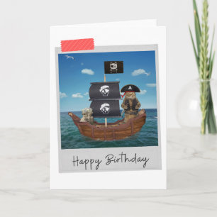 Pirate Ship Cat Funny Birthday Card Kaart