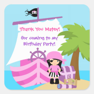 Pirate Ship Girl Birthday Dank je wel Vierkante Sticker