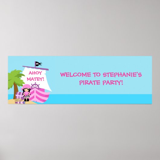 Pirate Ship Girl Birthday Party Banner Poster (Voorkant)