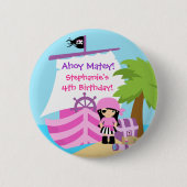 Pirate Ship Girl Birthday Party Button (Voorkant)