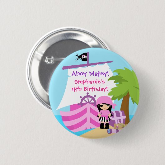 Pirate Ship Girl Birthday Party Button (Voorkant /achterkant)