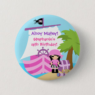 Pirate Ship Girl Birthday Party Button
