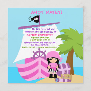 Pirate Ship Girl Birthday Party Invitation Kaart